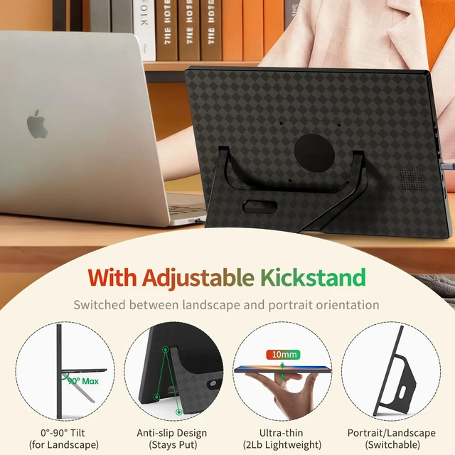 Alt view image 4 of 7 - 2.5K Portable Monitor Touchscreen, 14" Portable Touch Screen for Laptop 2560x1600, 16:10 Travel Monitor with Tempered Glass, 100% sRGB USB & HDMI Portable Display with Stand & Speaker, Q14ZT