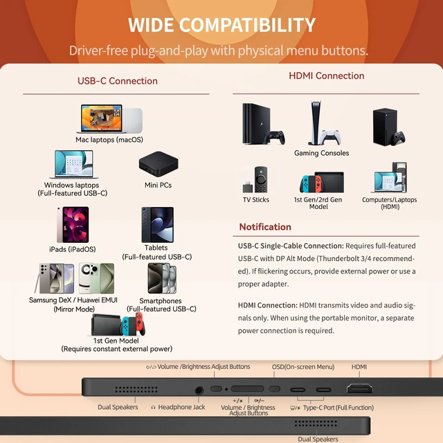 Alt view image 6 of 7 - 2.5K Portable Monitor Touchscreen, 14" Portable Touch Screen for Laptop 2560x1600, 16:10 Travel Monitor with Tempered Glass, 100% sRGB USB & HDMI Portable Display with Stand & Speaker, Q14ZT