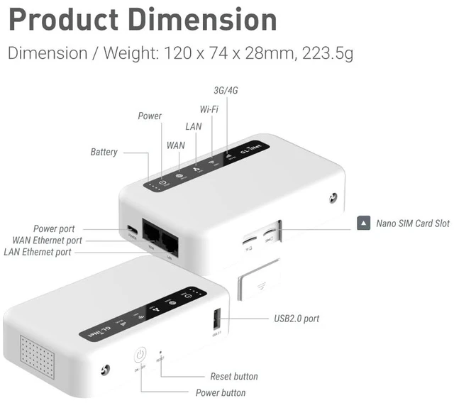 Alt view image 2 of 7 - GL-XE300 Puli 4G LTE Industrial Router, OpenWrt, 5000mAh Battery Pre-installed OpenWrt, unlocked firmware, Battery, VPN, OpenWrt, dual Ethernet, USB 2.0, Global Version