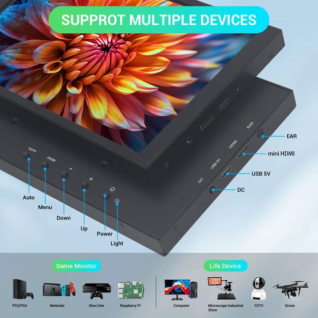 Alt view image 2 of 7 - 8 Inch Touch Screen Portable Monitor, Mini HDMI Display, 1280 * 800 Resolution for PC Laptop Compatible with Raspberry Pi Game Consoles