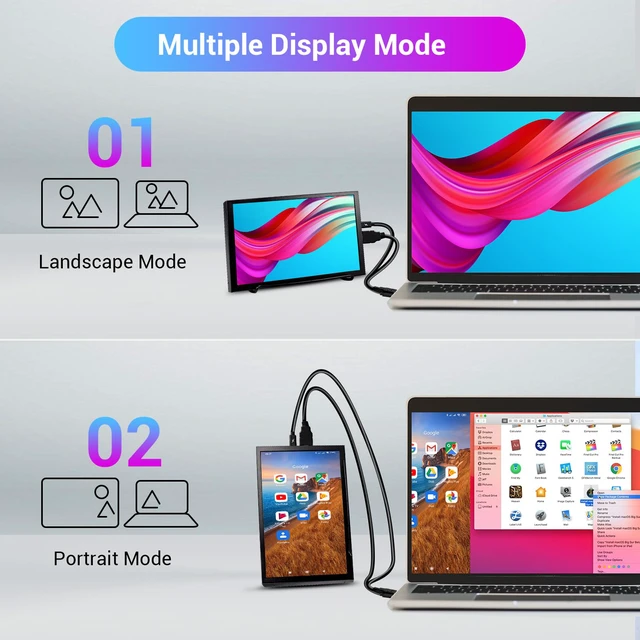 Alt view image 5 of 7 - 8 Inch Touch Screen Portable Monitor, Mini HDMI Display, 1280 * 800 Resolution for PC Laptop Compatible with Raspberry Pi Game Consoles