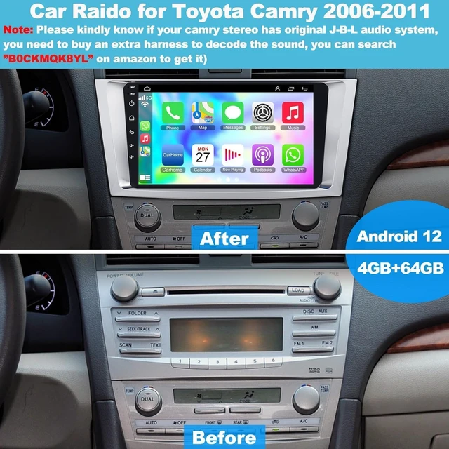 Alt view image 2 of 7 - 4GB+64GB Car Radio for Toyta Cary 2006-2011,9 Inch QLED Touchscreen Car Stereo with Wireless Carplay,Android Auto,GPS,Bluetooth,FM, Android 13 Camry Radio with Back-up Camera