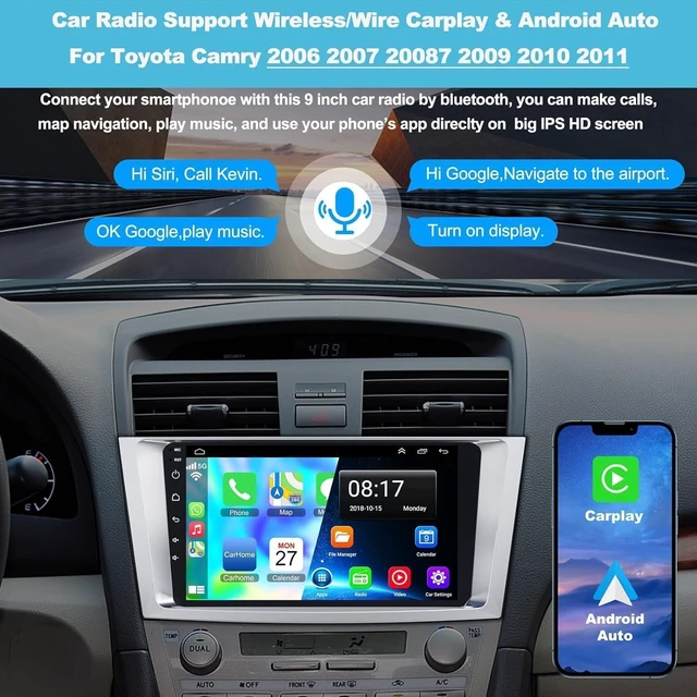 Alt view image 3 of 7 - 4GB+64GB Car Radio for Toyta Cary 2006-2011,9 Inch QLED Touchscreen Car Stereo with Wireless Carplay,Android Auto,GPS,Bluetooth,FM, Android 13 Camry Radio with Back-up Camera