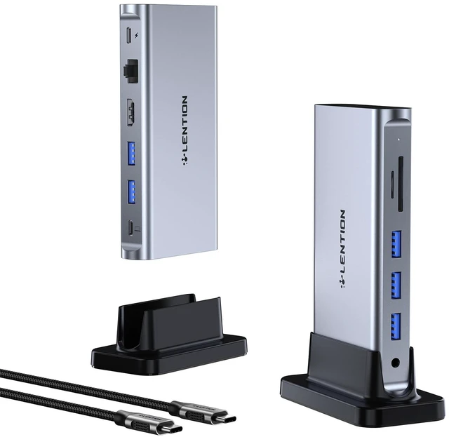 Main image of 11-in-1 USB C Docking Station with Detachable 3.3ft Long Cable, 4K@60Hz HDMI, 100W PD, Ethernet, USB 3.0, SD/TF, Vertical Design for MacBook Pro/Air/Neo, Dell, HP, Lenovo, Surface Laptop (D54)