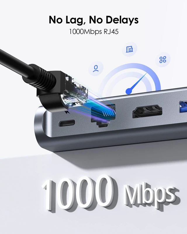 Alt view image 6 of 7 - 11-in-1 USB C Docking Station with Detachable 3.3ft Long Cable, 4K@60Hz HDMI, 100W PD, Ethernet, USB 3.0, SD/TF, Vertical Design for MacBook Pro/Air/Neo, Dell, HP, Lenovo, Surface Laptop (D54)