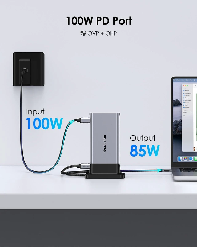 Alt view image 7 of 7 - 11-in-1 USB C Docking Station with Detachable 3.3ft Long Cable, 4K@60Hz HDMI, 100W PD, Ethernet, USB 3.0, SD/TF, Vertical Design for MacBook Pro/Air/Neo, Dell, HP, Lenovo, Surface Laptop (D54)