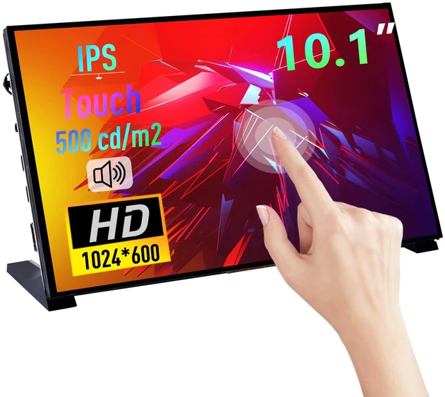 Main image of 10.1 Inch Capacitive Touchscreen Display, 1024x600 IPS LCD with Dual-Speaker, HDMI Portable Monitor for Raspberry Pi 5/4B/3B+/3B/B+/Zero/400, Win11/10/8/7, Free-Driver