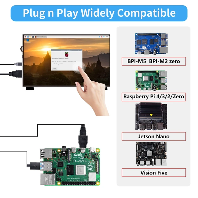 Alt view image 6 of 7 - 10.1 Inch Capacitive Touchscreen Display, 1024x600 IPS LCD with Dual-Speaker, HDMI Portable Monitor for Raspberry Pi 5/4B/3B+/3B/B+/Zero/400, Win11/10/8/7, Free-Driver