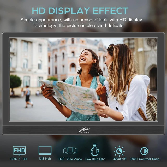 Alt view image 2 of 7 - Portable Monitor 13.3 Inch HD 1366x768P LED Screen Small HDMI Monitor Built-in Speaker and Adjustable Stand HDMI VGA Port, External Display for Laptop PC Mac Xbox PS4/5