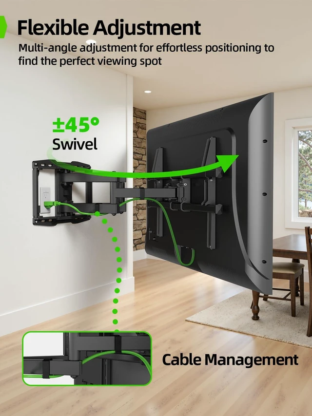 Alt view image 2 of 7 - Full Motion TV Wall Mount for 42-97 Inch TVs up to 150lbs, Swivel and Tilt Wall Mount TV Barcket with Extension, Max VESA 600x400mm & 16" Wood StudsFit Most 75 85 86 90 95 inch TVs