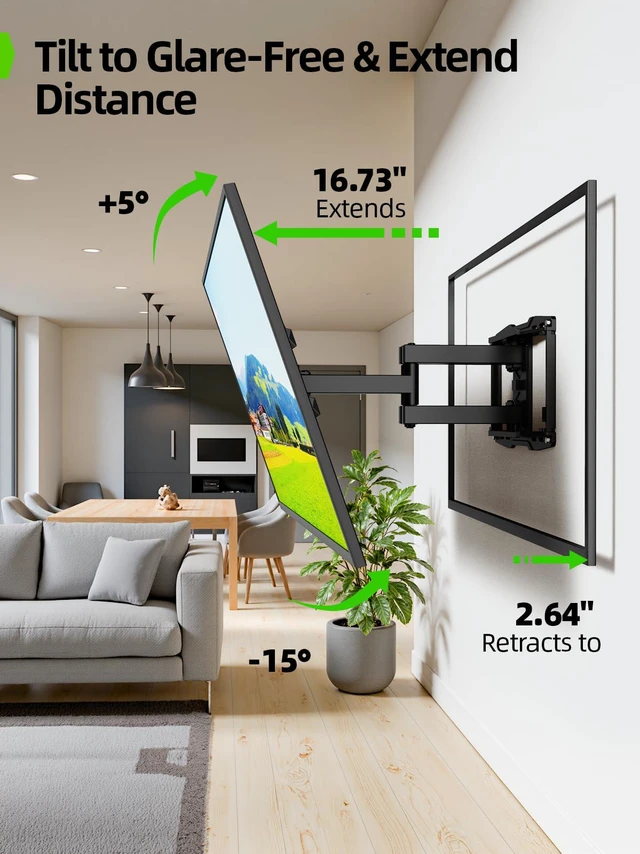 Alt view image 3 of 7 - Full Motion TV Wall Mount for 42-97 Inch TVs up to 150lbs, Swivel and Tilt Wall Mount TV Barcket with Extension, Max VESA 600x400mm & 16" Wood StudsFit Most 75 85 86 90 95 inch TVs