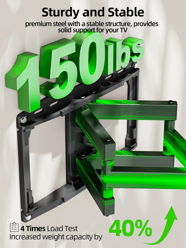 Alt view image 5 of 7 - Full Motion TV Wall Mount for 42-97 Inch TVs up to 150lbs, Swivel and Tilt Wall Mount TV Barcket with Extension, Max VESA 600x400mm & 16" Wood StudsFit Most 75 85 86 90 95 inch TVs