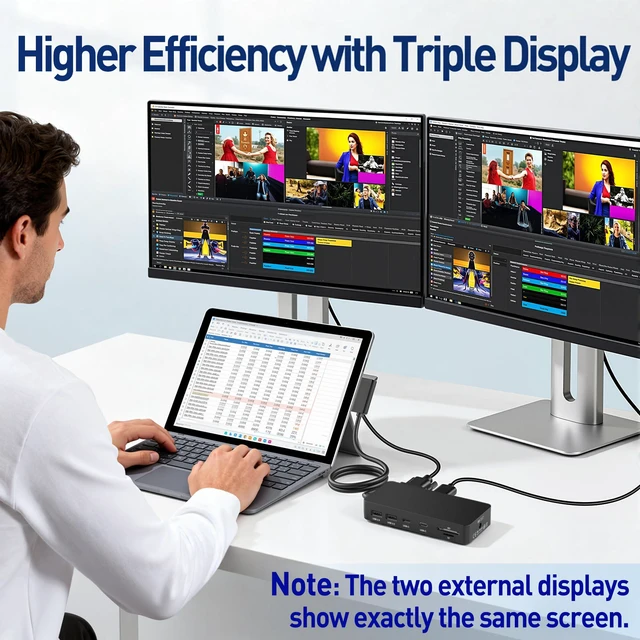 Alt view image 4 of 7 - Surface Docking Station, 11-in-1 Triple Display (Surface +4K HDMI +VGA), USB-C/USB-A/SD/TF/Ethernet, Compatible with Surface Pro 11/10/9/8/X/7/6/5/4/3, Laptop, Book Go, Black
