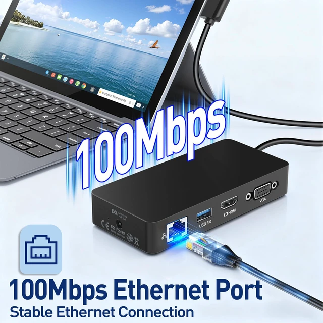 Alt view image 7 of 7 - Surface Docking Station, 11-in-1 Triple Display (Surface +4K HDMI +VGA), USB-C/USB-A/SD/TF/Ethernet, Compatible with Surface Pro 11/10/9/8/X/7/6/5/4/3, Laptop, Book Go, Black