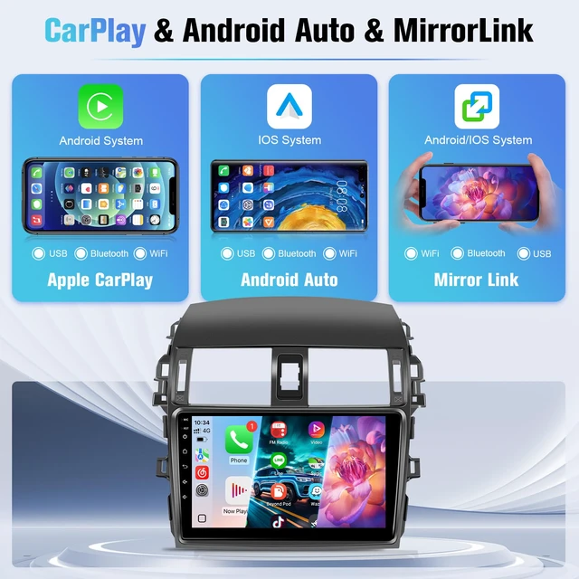 Alt view image 3 of 6 - 8Core 4G+64G Android Car Radio for Toyota Corolla 2009 2010 2011 2012 2013 Radio Upgraded, 9inch IPS Touchscreen for Corolla Carplay/Android Auto/Bluetooth/Wi-Fi/FM/GPS/SWC/Camera/MIC