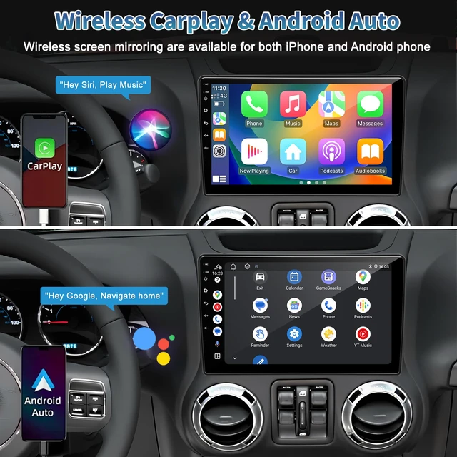 Alt view image 3 of 7 - Car Radio Stereo for Jeep Wrangler JK 2007-2018 Dodge Ram 1500 2500 3500 Grand Cherokee, Android 13 2G+64G with CarPlay Android Auto 10 inch Touchscreen Head Unit, GPS BT WiFi AM/FM, Rear View Camera
