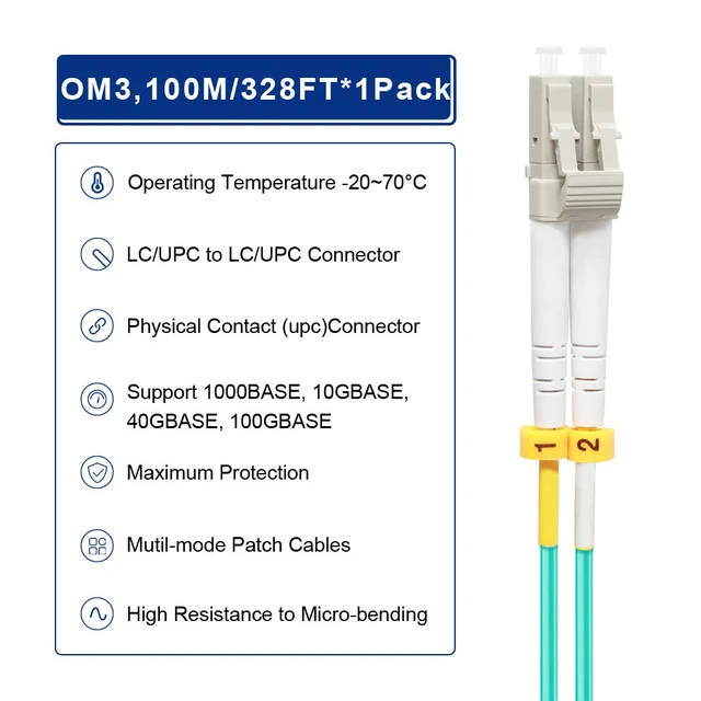 Alt view image 4 of 7 - LC to LC Fiber Patch Cable OM3 100M/328ft, Length Options: 0.2m-200m, 10GB/40GB Multimode Duplex 50/125um Fiber Optic Cable Cord LSZH-100Meter(328ft)