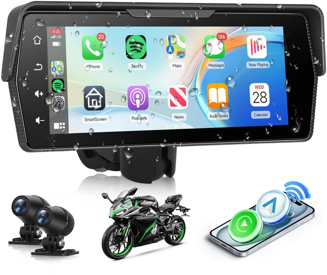 Main image of Motorcycle CarPlay Screen 6.86 Inch Portable Wireless Carplay Android Auto for Motorbike IP68 Waterproof Touchscreen, Supports Airplay & Android Cast GPS Navigation Bluetooth EQ DVR Loop Video