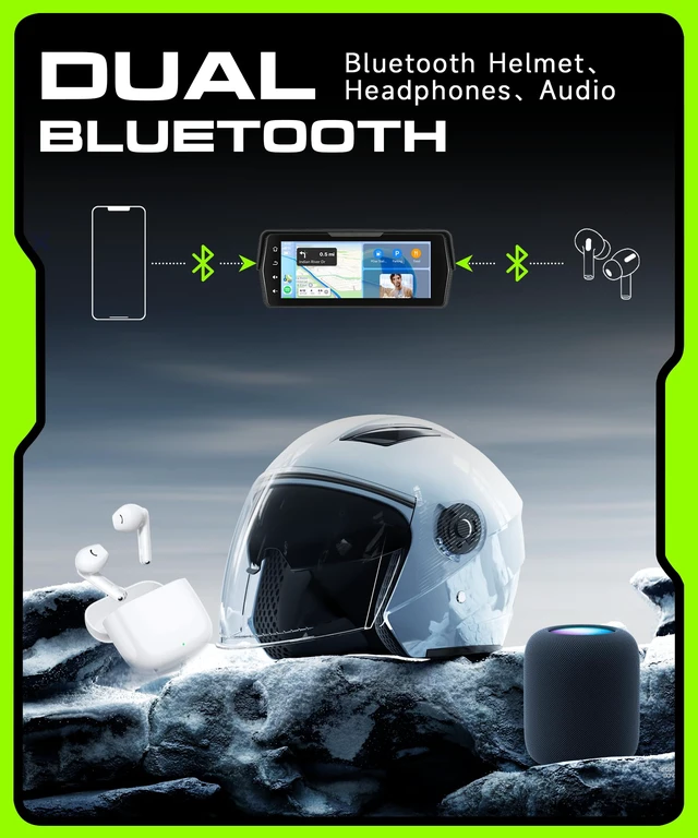 Alt view image 4 of 7 - Motorcycle CarPlay Screen 6.86 Inch Portable Wireless Carplay Android Auto for Motorbike IP68 Waterproof Touchscreen, Supports Airplay & Android Cast GPS Navigation Bluetooth EQ DVR Loop Video