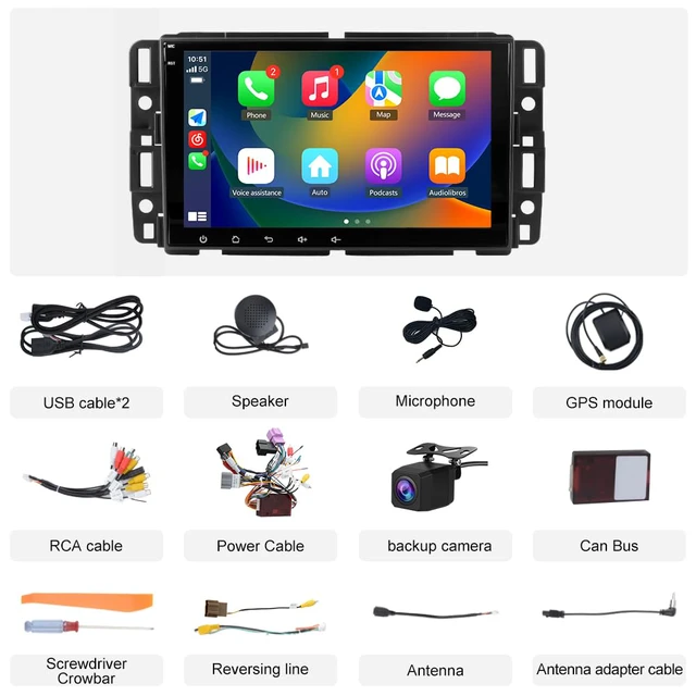 Alt view image 7 of 7 - 4Core Car Radio Stereo for Chevy Silverado Tahoe GMC Sierra Yukon 2007-2013, 8 Inch IPS Screen with CarPlay Android Auto Bluetooth GPS Navigation Backup Camera