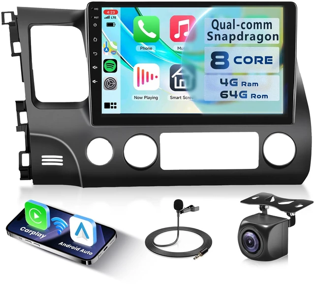Main image of 8Core 4G 64G for Honda Civic 2006 2007 2008 2009 2010 2011 Car Stereo Qual-comm Snapdragon chip, Wireless CarPlay Android Auto, 5GHz WiFi GPS, 3 Plit Screen, 3D car Model, + AHD Backup Camera