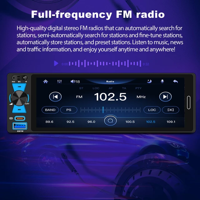 Alt view image 3 of 7 - 6.5" Single Din Car Stereo Wireless Apple CarPlay Android Auto, Car Radio Bluetooth 5.2, FM/AM/RDS, IPS HD Touchscreen, Type-C Fast Charging