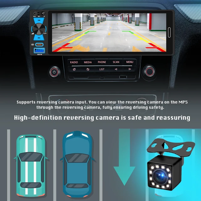 Alt view image 4 of 7 - 6.5" Single Din Car Stereo Wireless Apple CarPlay Android Auto, Car Radio Bluetooth 5.2, FM/AM/RDS, IPS HD Touchscreen, Type-C Fast Charging