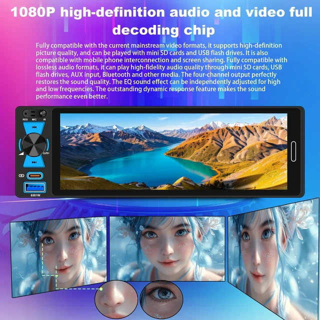Alt view image 6 of 7 - 6.5" Single Din Car Stereo Wireless Apple CarPlay Android Auto, Car Radio Bluetooth 5.2, FM/AM/RDS, IPS HD Touchscreen, Type-C Fast Charging