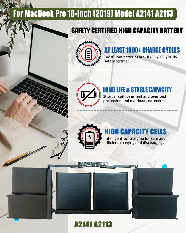 Alt view image 2 of 7 - A2141 A2113 Laptop Battery for MacBook Pro 16-inch A2141(2019 Version) EMC 3347-11.36V 99.8Wh/8700mAh
