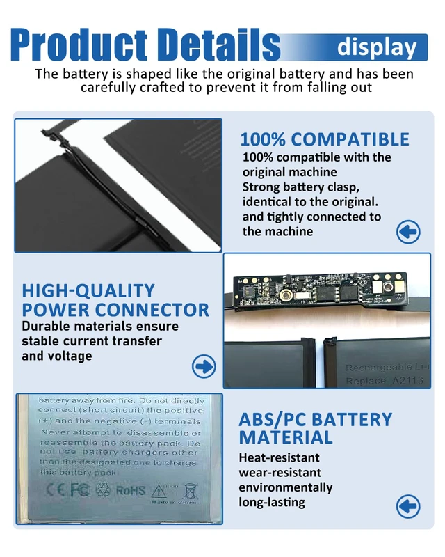 Alt view image 5 of 7 - A2141 A2113 Laptop Battery for MacBook Pro 16-inch A2141(2019 Version) EMC 3347-11.36V 99.8Wh/8700mAh