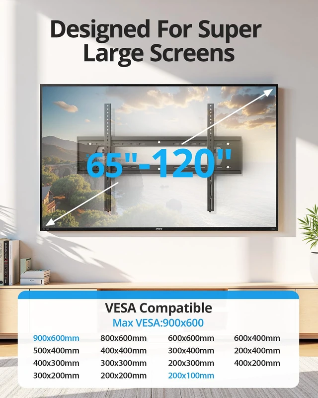 Alt view image 3 of 7 - 85 86 98 100 inch Heavy Duty Tilt TV Wall Mount Bracket for 65-120 inch Large TVS Up to 220LBS, Tilting TV Mount, Max VESA 900×600mm, 16/18/24/32" Studs, Fit Most 65+ 75+ 120 TVs