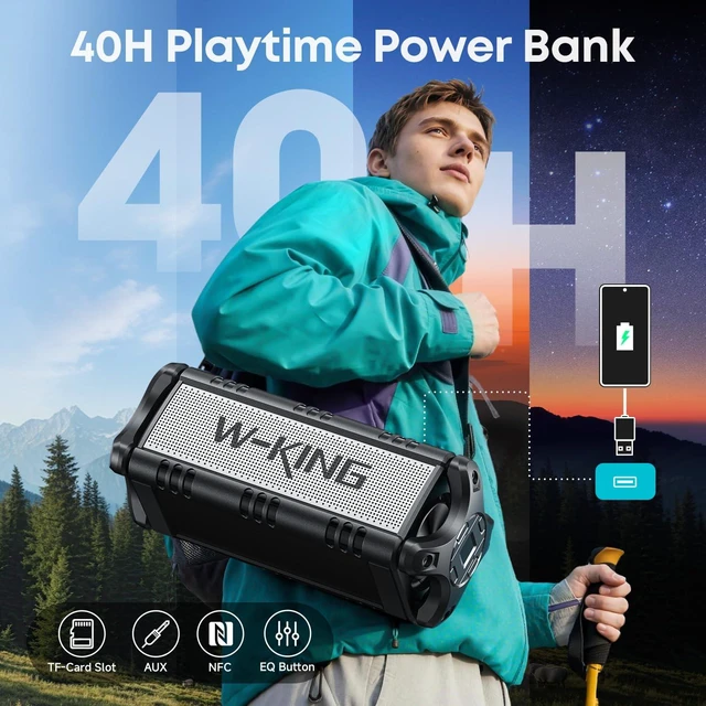 Alt view image 6 of 7 - Bluetooth Speaker 90W Max, IPX6 Waterproof Portable Outdoor Speaker 50W Deep Bass Subwoofer/40H/EQ/Dual Pairing/TF/AUX, Large Boombox Wireless Speakers for Home, Party, Camping, Beach