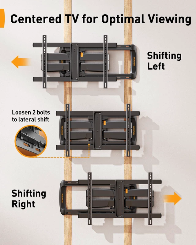 Alt view image 3 of 7 - Full Motion Sliding TV Wall Mount for 42-95 inch TVs up to 150 lbs with Cable Management, Fits 12/16/24 Wood Studs, Swivel TV Mount Bracket, Tool-Free Tilt, Max VESA 600x400mm PGTVM41B