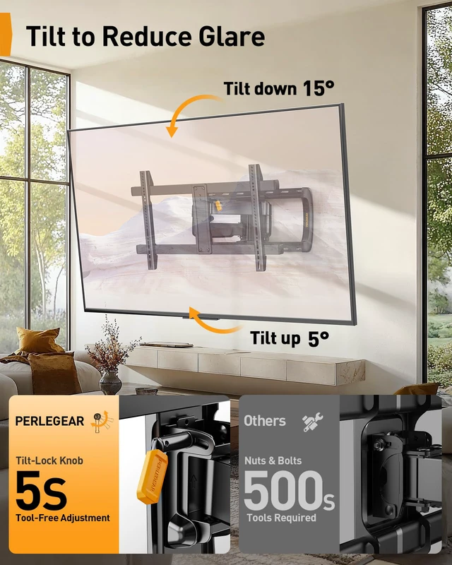 Alt view image 7 of 7 - Full Motion Sliding TV Wall Mount for 42-95 inch TVs up to 150 lbs with Cable Management, Fits 12/16/24 Wood Studs, Swivel TV Mount Bracket, Tool-Free Tilt, Max VESA 600x400mm PGTVM41B