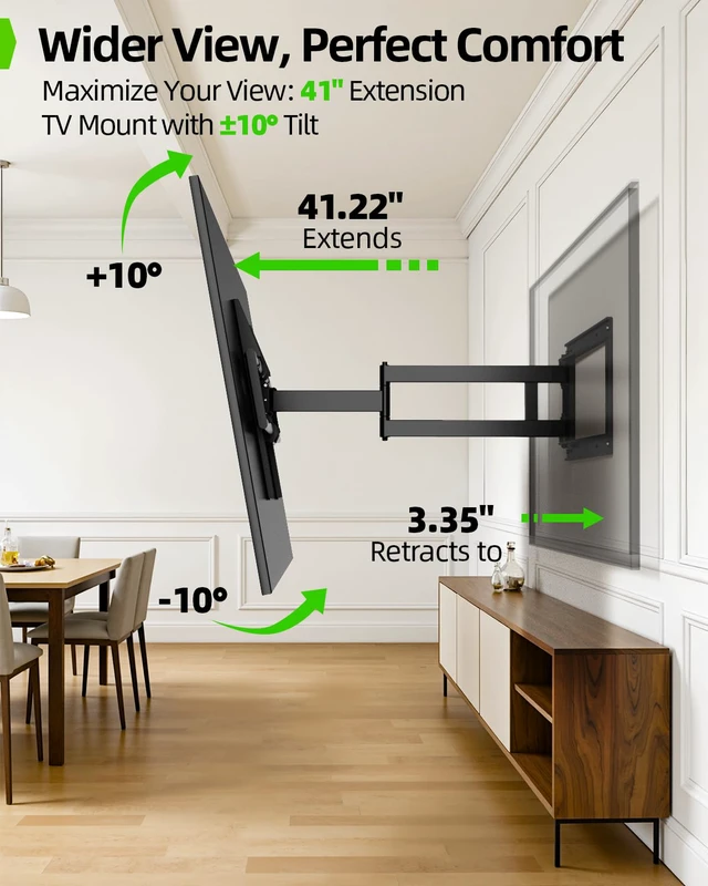 Alt view image 4 of 7 - Long Arm TV Wall Mount for Most 42-95 inch TV 40 Inch Extension Full Motion TV MountPre-Assembled Wall Mount with Swivel and Tilt Up to 150lbs Fits 8/12/16/24 Studs VESA 900x600mm