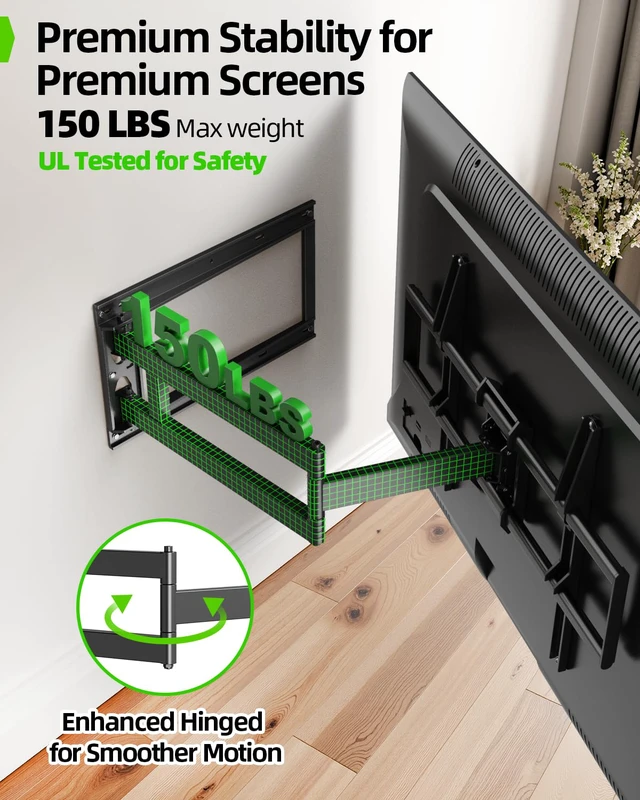 Alt view image 5 of 7 - Long Arm TV Wall Mount for Most 42-95 inch TV 40 Inch Extension Full Motion TV MountPre-Assembled Wall Mount with Swivel and Tilt Up to 150lbs Fits 8/12/16/24 Studs VESA 900x600mm