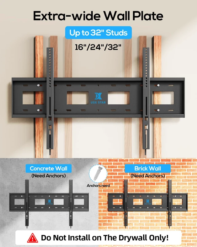Alt view image 6 of 7 - 85 86 90 98 100 150 Heavy Duty Fixed TV Wall Mount Bracket for 65-150" Heavy Flat Screen, Max VESA 1000x600mm, Low Profile, Holds 330 lbs, 16/18/24/32" Studs,Fit Most 65+ 75+ 120 TVs
