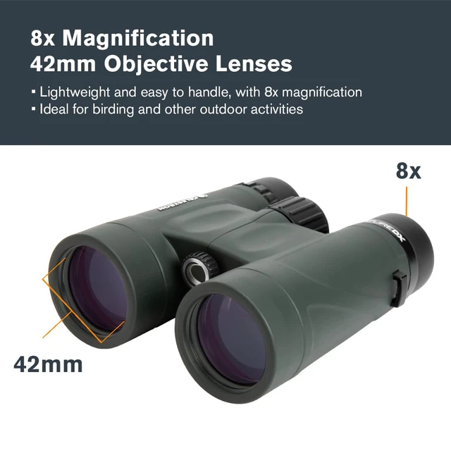 Alt view image 2 of 7 - Nature DX 8x42 Binoculars Ideal for Birding and Outdoors 42mm Objective Lenses Wide 7.4° Field of View BaK-4 Prisms Fully Multi-Coated Waterproof and Fogproof