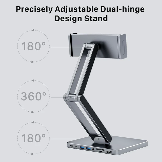 Alt view image 4 of 6 - MagHub 8-in-1 Docking Station for iPad Pro and Android Tablets, USB C Hub Stand with Adjustable Dual-Hinge, Compatible with M2/M1/M4 iPad Pro/Air, 10th, Mini 6th, Samsung Galaxy, Pixel Tabs