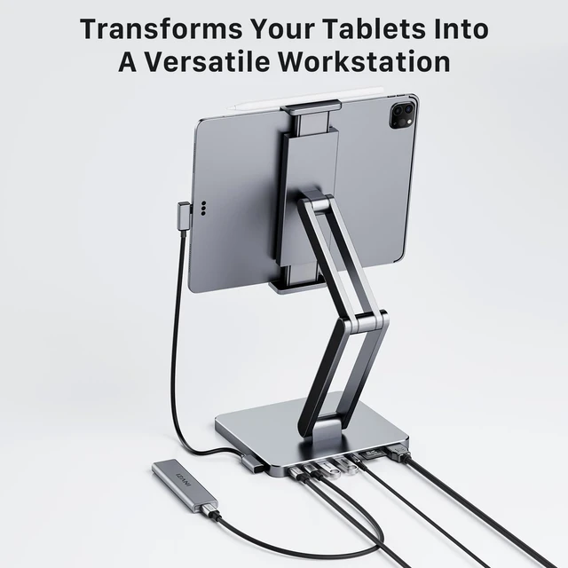 Alt view image 5 of 6 - MagHub 8-in-1 Docking Station for iPad Pro and Android Tablets, USB C Hub Stand with Adjustable Dual-Hinge, Compatible with M2/M1/M4 iPad Pro/Air, 10th, Mini 6th, Samsung Galaxy, Pixel Tabs