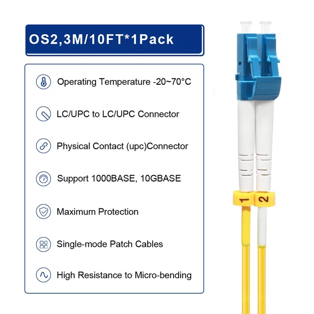 Alt view image 4 of 7 - OS2 LC to LC Fiber Patch Cable | Length Options: 0.2m-300m, 1G/10GB Duplex, 9/125um Singlemode Fiber Optic Cable Cord, LSZH, 3Meter(10ft), 10pack