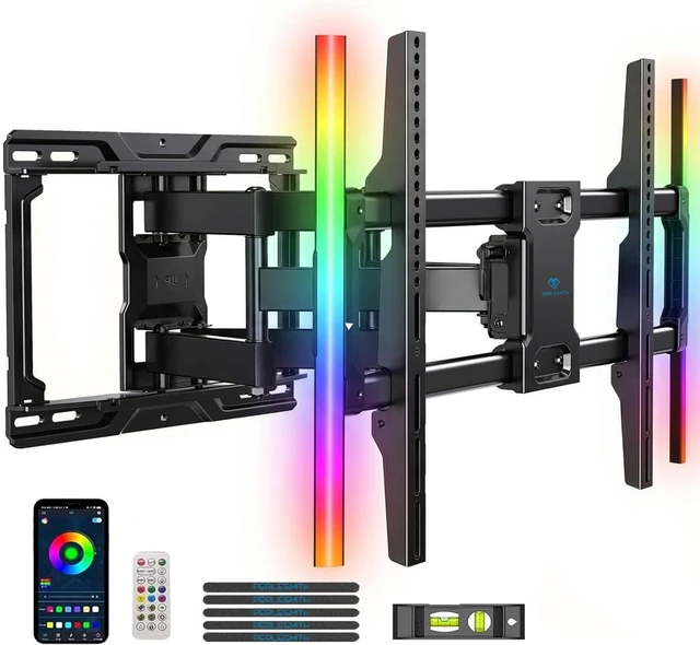 Main image of Full Motion TV Wall Mount with LED Lights for 37-86 Inch TVs up to 132lbs, Backlit TV Mount Bracket with Music Sync, Extension Swivel Tilt level, Max VESA 600x400mm, Fits 16"/12" Wood Studs