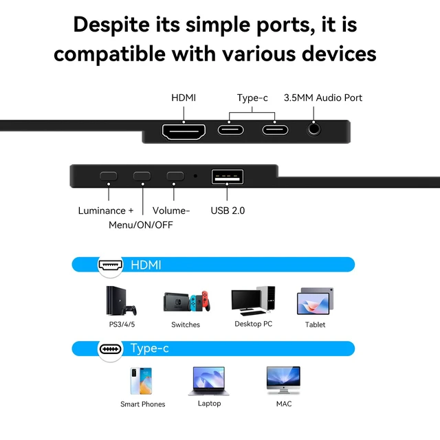 Alt view image 4 of 7 - 14 Inch Touchscreen Portable Monitor with Stand, 1920x1200 IPS HDR Ultra Slim USB-C HDMI External Display for Laptop Phone Switch