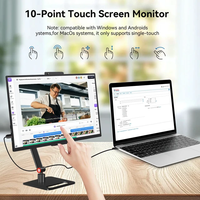 Alt view image 3 of 7 - 14 Inch Touchscreen Portable Monitor with Stand, 1920x1200 IPS HDR Ultra Slim USB-C HDMI External Display for Laptop Phone Switch