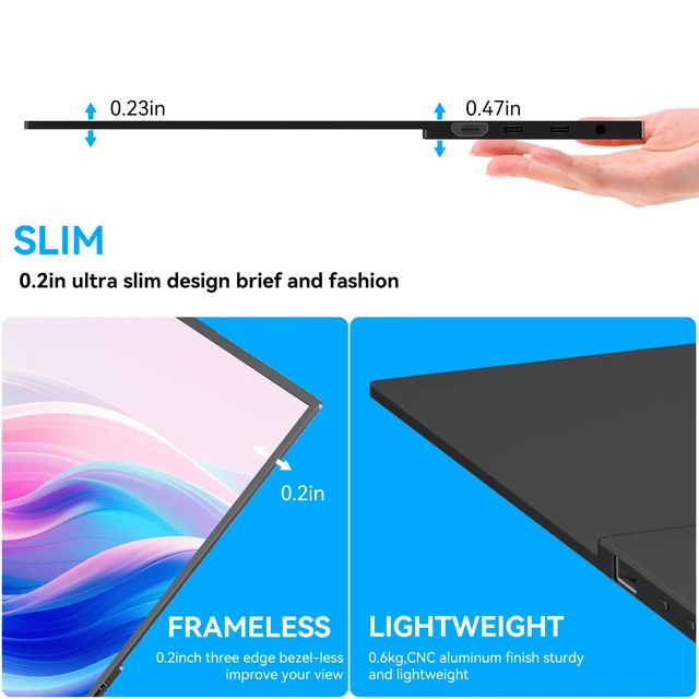 Alt view image 5 of 7 - 14 Inch Touchscreen Portable Monitor with Stand, 1920x1200 IPS HDR Ultra Slim USB-C HDMI External Display for Laptop Phone Switch