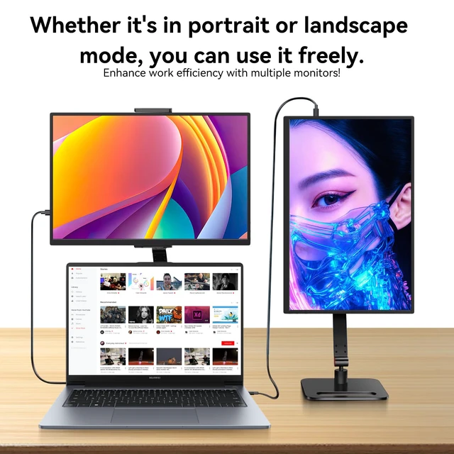 Alt view image 7 of 7 - 14 Inch Touchscreen Portable Monitor with Stand, 1920x1200 IPS HDR Ultra Slim USB-C HDMI External Display for Laptop Phone Switch