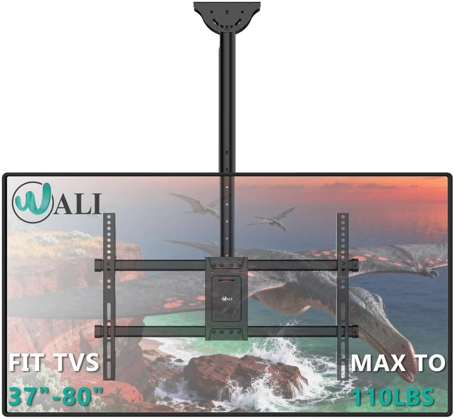 Main image of Ceiling TV Mount for Most 37 to 80 inch Flat Screen Display, Hanging TV Mount Bracket with Swivel, Tilt Fits LED, LCD, OLED 4K TVs up to 110lbs, Max Mounting Holes 600x400mm (CM3770), Black