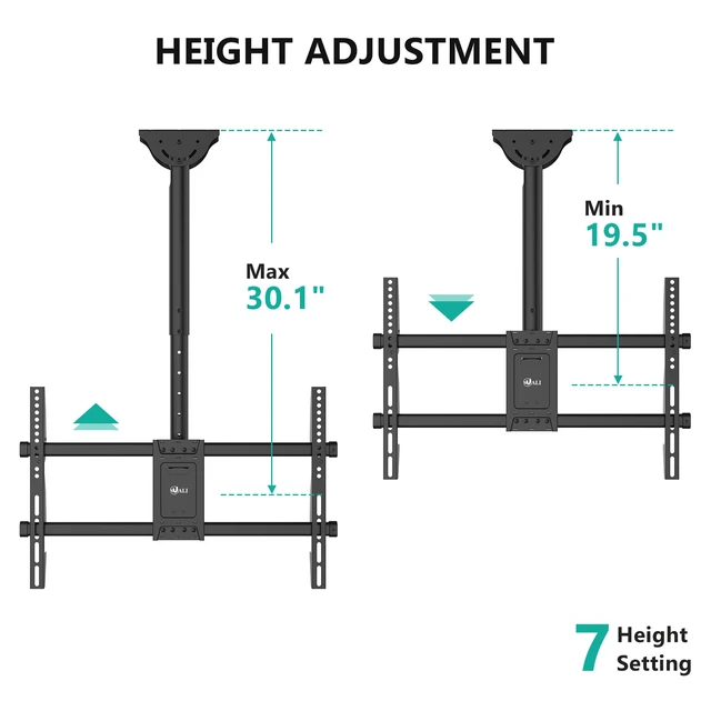 Alt view image 3 of 7 - Ceiling TV Mount for Most 37 to 80 inch Flat Screen Display, Hanging TV Mount Bracket with Swivel, Tilt Fits LED, LCD, OLED 4K TVs up to 110lbs, Max Mounting Holes 600x400mm (CM3770), Black