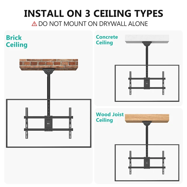 Alt view image 6 of 7 - Ceiling TV Mount for Most 37 to 80 inch Flat Screen Display, Hanging TV Mount Bracket with Swivel, Tilt Fits LED, LCD, OLED 4K TVs up to 110lbs, Max Mounting Holes 600x400mm (CM3770), Black