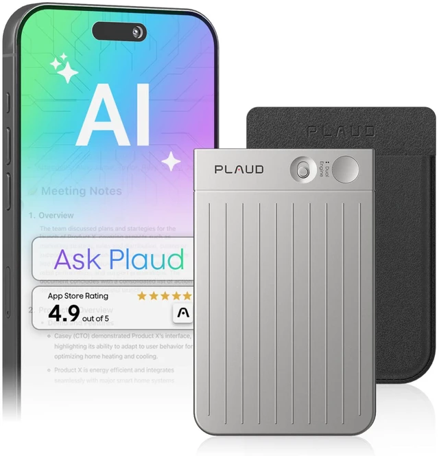 Main image of Note AI Voice Recorder, Note Taker w/Case, App Control, Transcribe & Summarize with AI, Support 112 Languages, for Meetings, Calls, Lectures, Professionals, Teams, Silver, Non-Pro Version